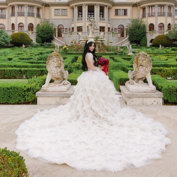 ATELIER BY JIMMY CHOO WEDDING DRESS with JIMMY CHOO matching cathedral veil - Picture 6 of 14